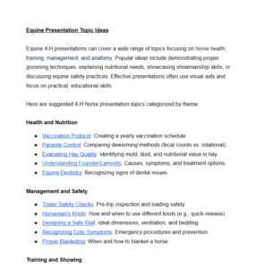 Preview of Equine Presentation Topic Ideas